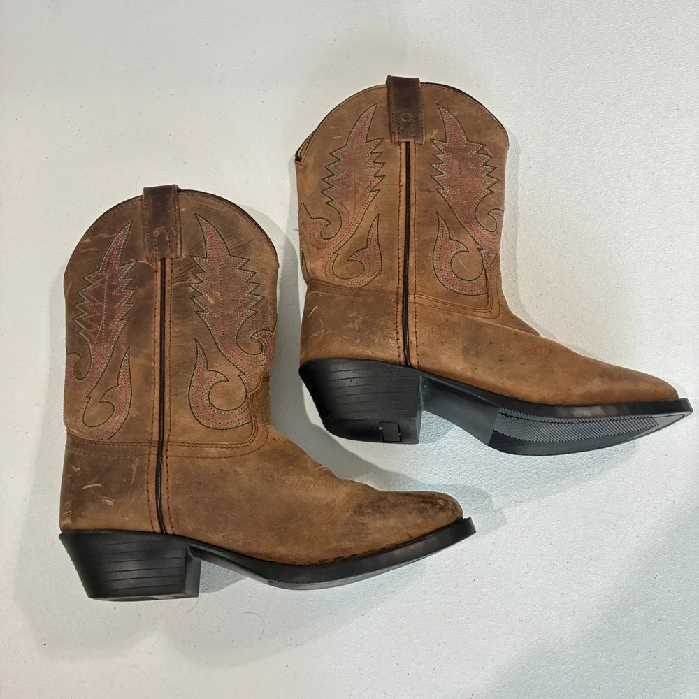 Smoky Mountain Cowboy Boots Girls 2.5 Brown Leather Western Pink Stitch 3531C